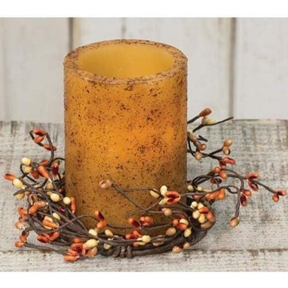 Pumpkin Spice Candle Ring 3.5 Inch Autumns Pip Berry Fall Wreath Décor - Picture 2 of 3